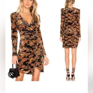 Revolve ASTR The Label Lanita Black Rust Brown Velvet Faux Wrap Dress Sm…